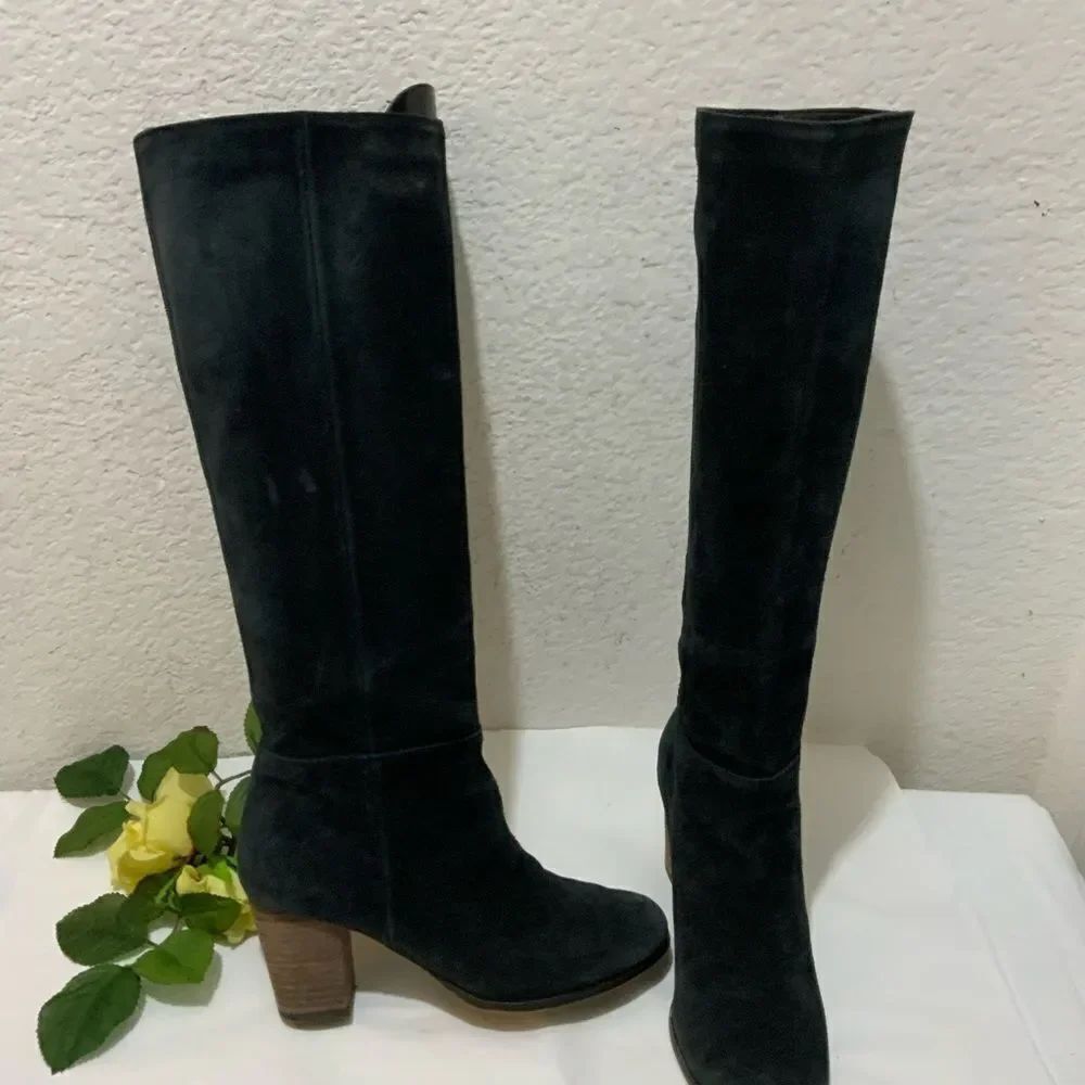 Cole Haan Air Black suede Leather Pull On Block Heel Boots Shoes Women's 6 B